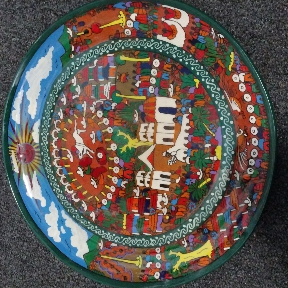 Antique Mexican Wedding Plate Hangs on Wall or on the Wooden Stand (included)